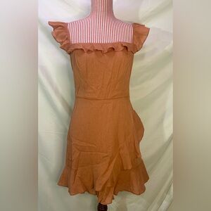 B Smart Rust Orange Flirty Ruffle Coquette Mini Dress Summer 100% Cotton Sz 9